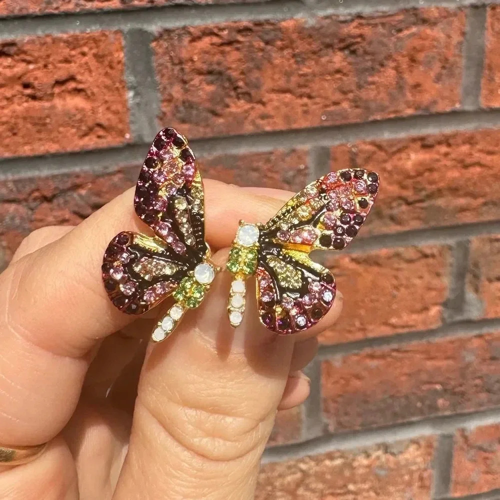 Flutterby Butterfly Pink Crystal Gold Earrings - Picture 9 of 9